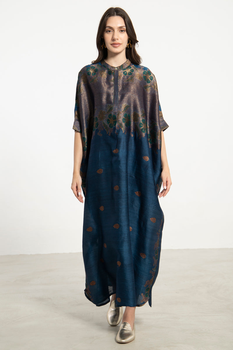 Helen Handwoven Silk Blue Dress