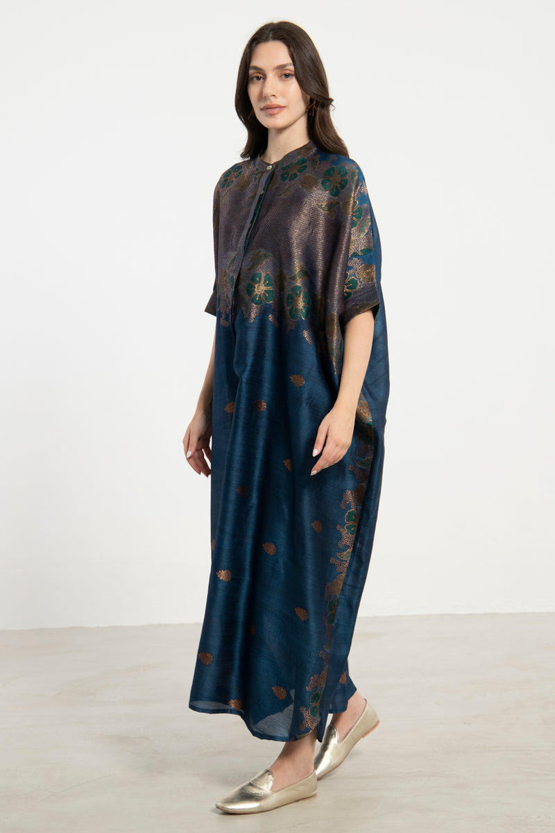 Helen Handwoven Silk Blue Dress