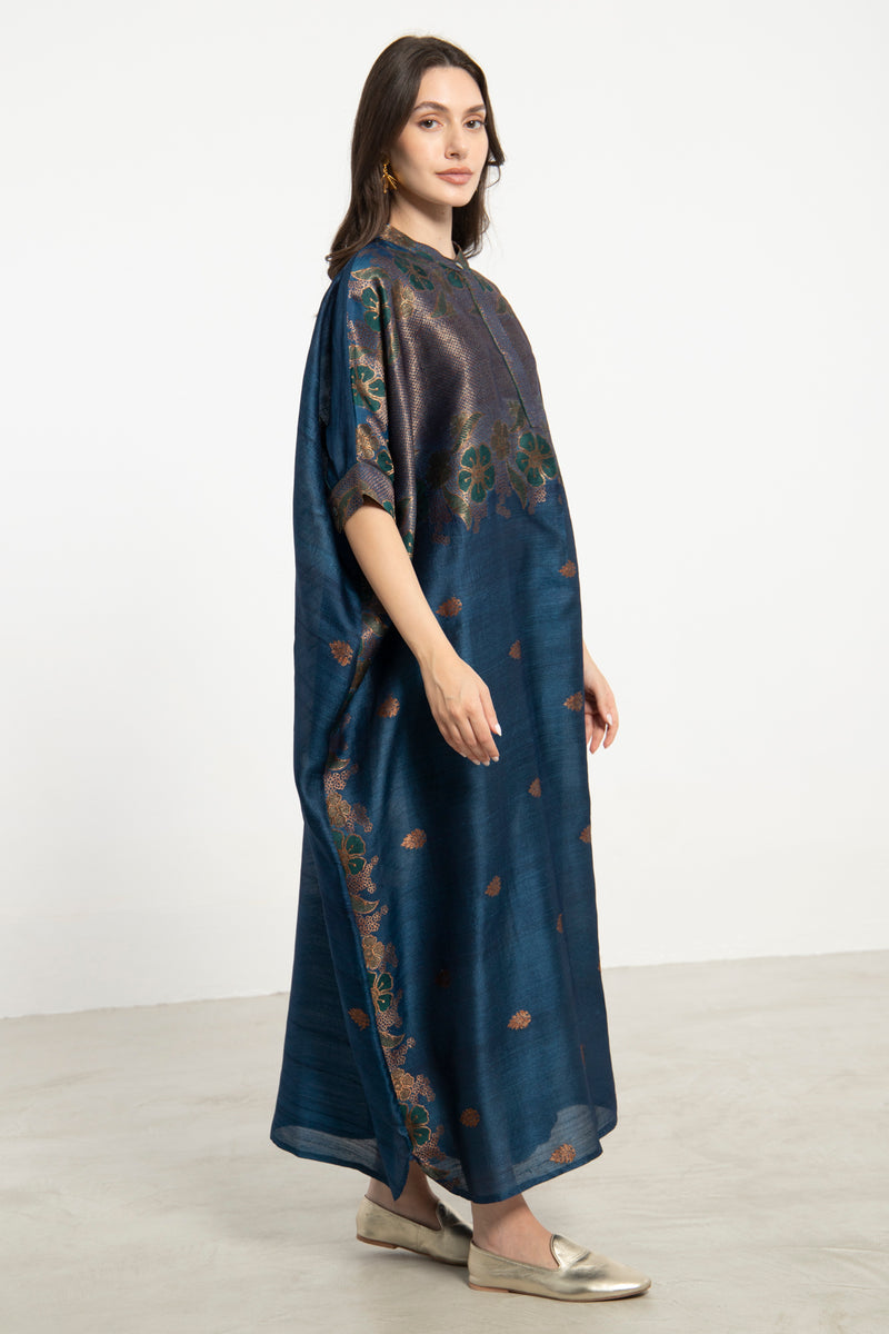 Helen Handwoven Silk Blue Dress