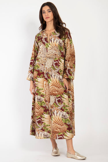 Fajer Cotton Burgundy Embroidered Eagle Dress