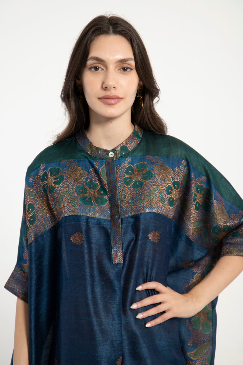 Helen Handwoven Silk Night Blue Dress