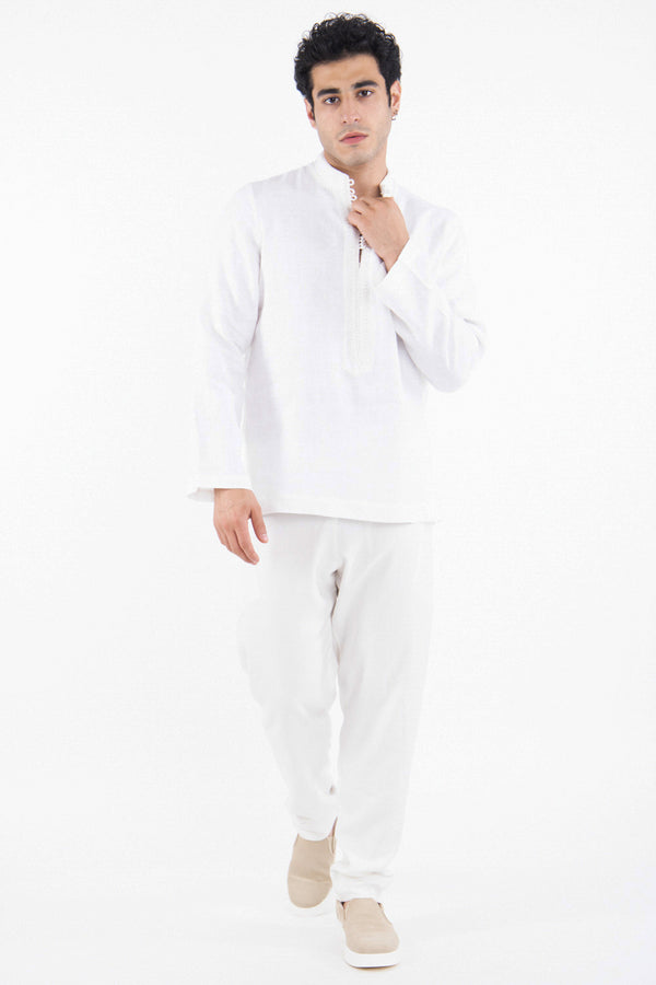 Jawad Linen Embroidered White Shirt