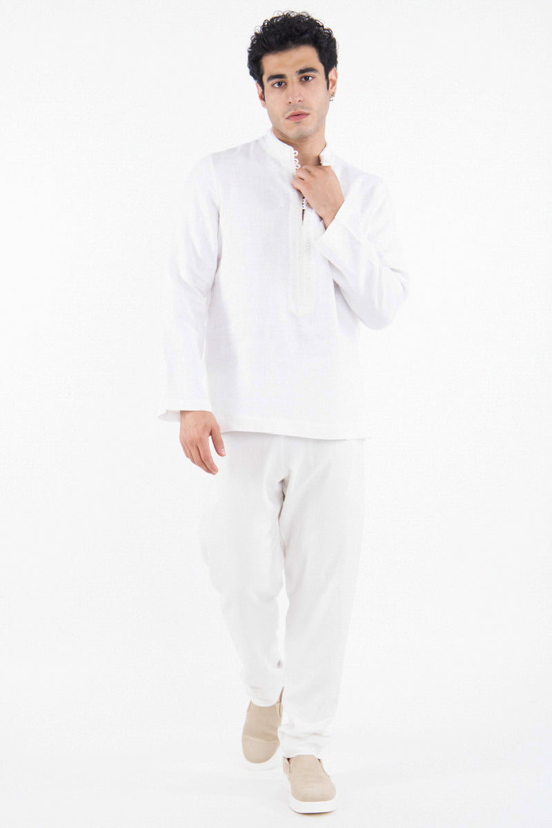 Jawad Linen Embroidered White Shirt