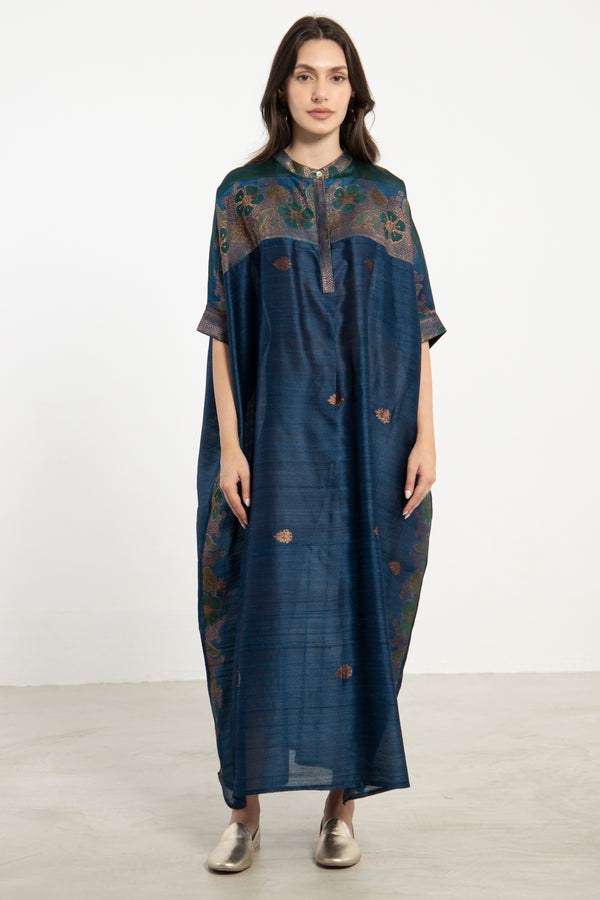 Helen Handwoven Silk Night Blue Dress