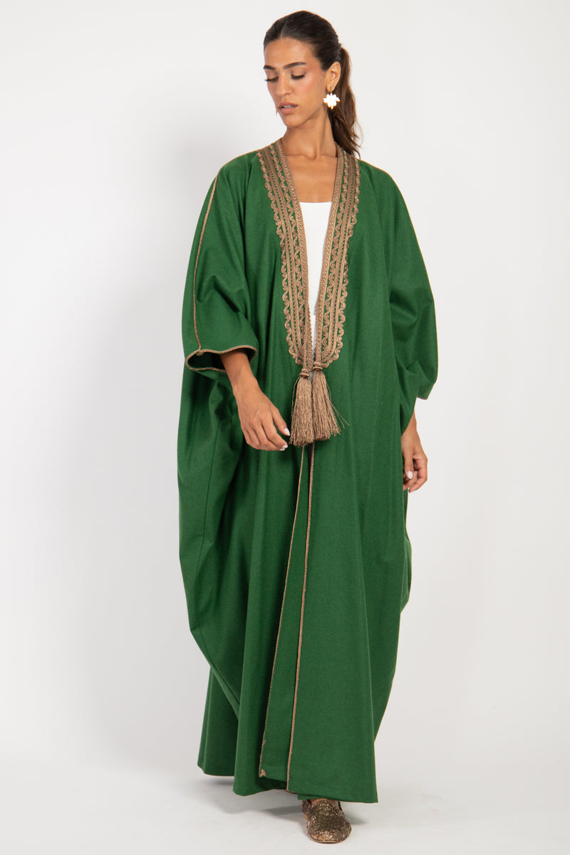 Classic Wool Embroidered Green Abaya