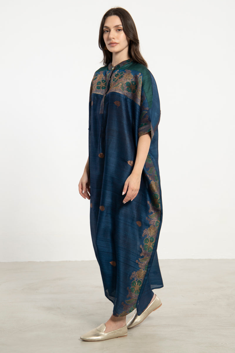 Helen Handwoven Silk Night Blue Dress
