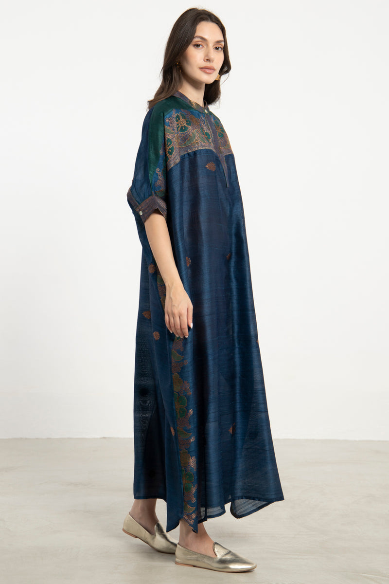 Helen Handwoven Silk Night Blue Dress