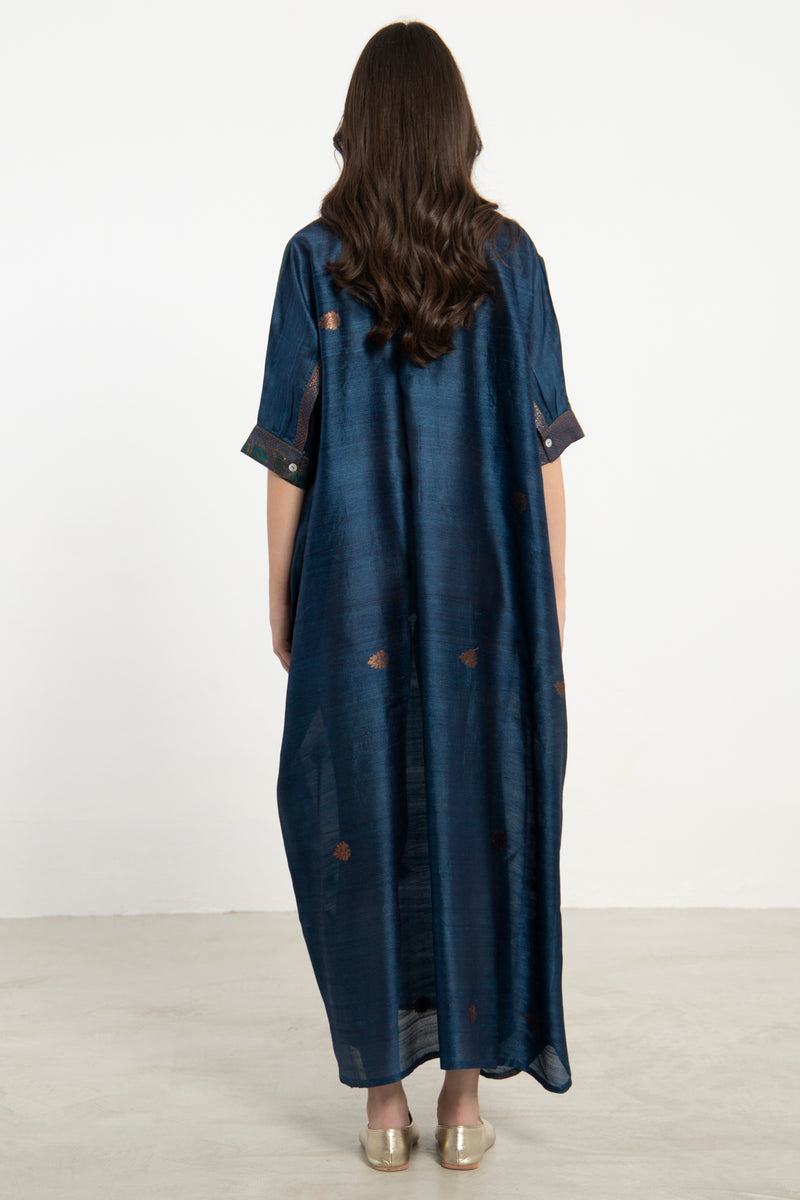Helen Handwoven Silk Night Blue Dress