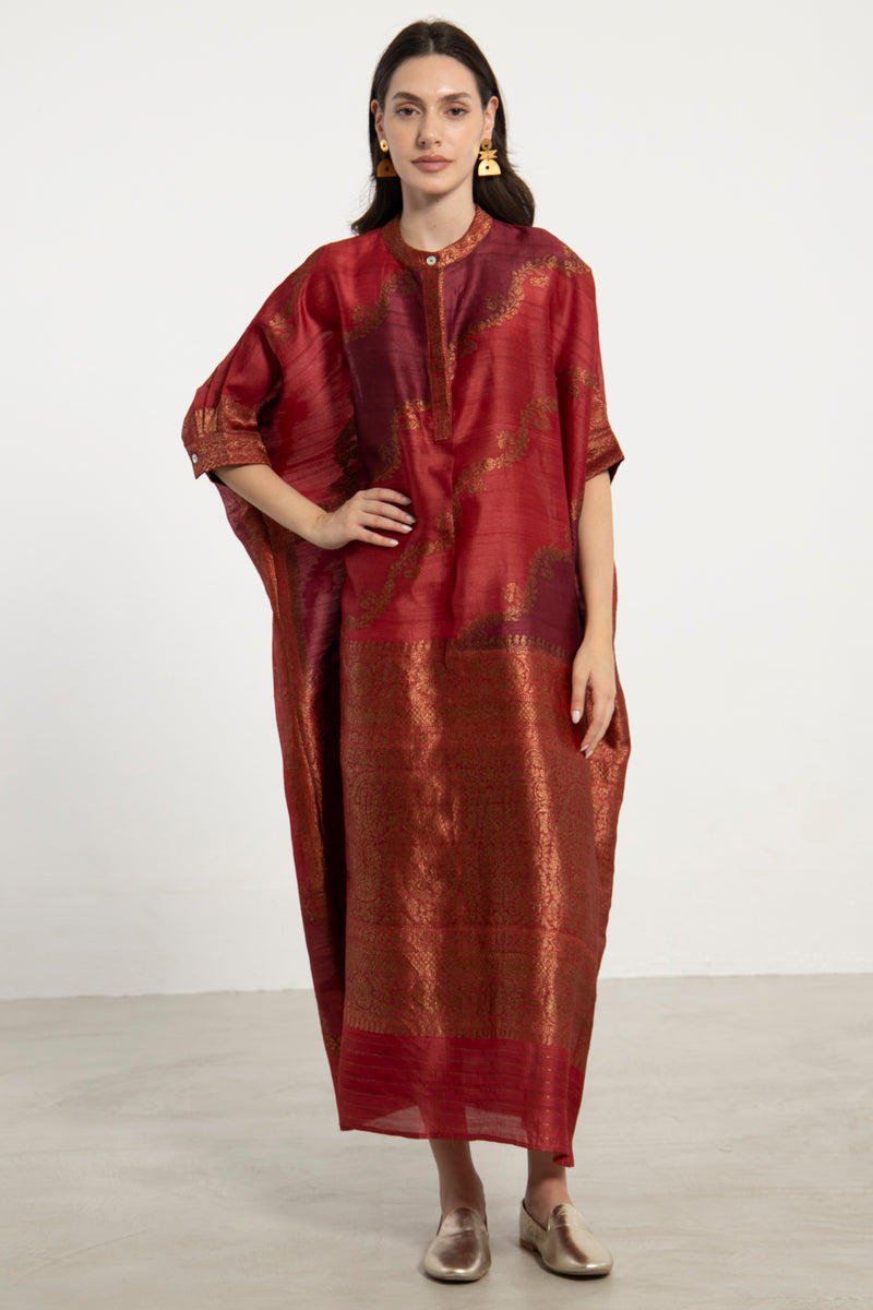 Helen Handwoven Silk Red Dress