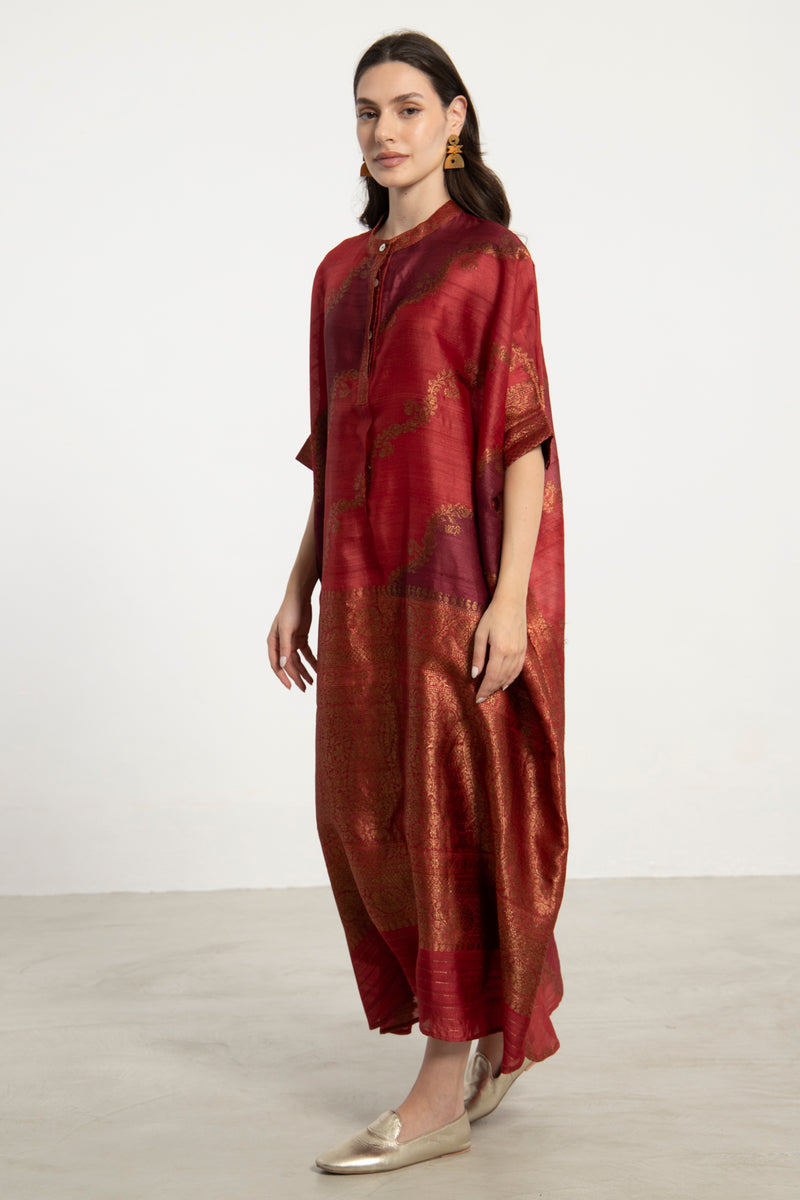 Helen Handwoven Silk Red Dress