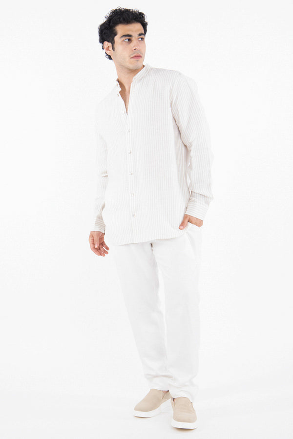 Philippe Linen Striped Sand Shirt
