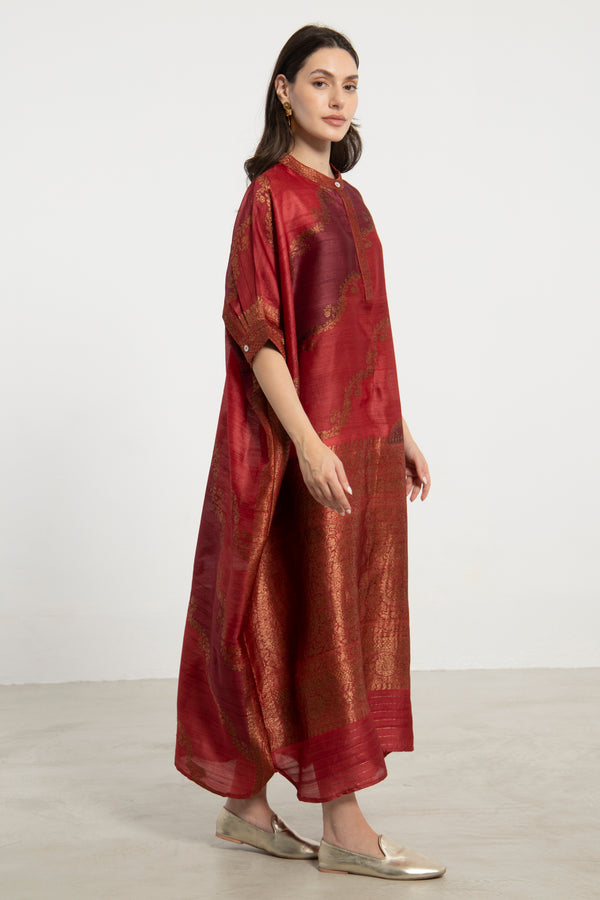 Helen Handwoven Silk Red Dress