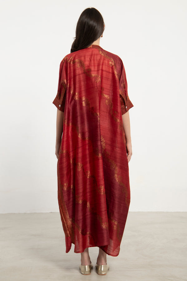Helen Handwoven Silk Red Dress