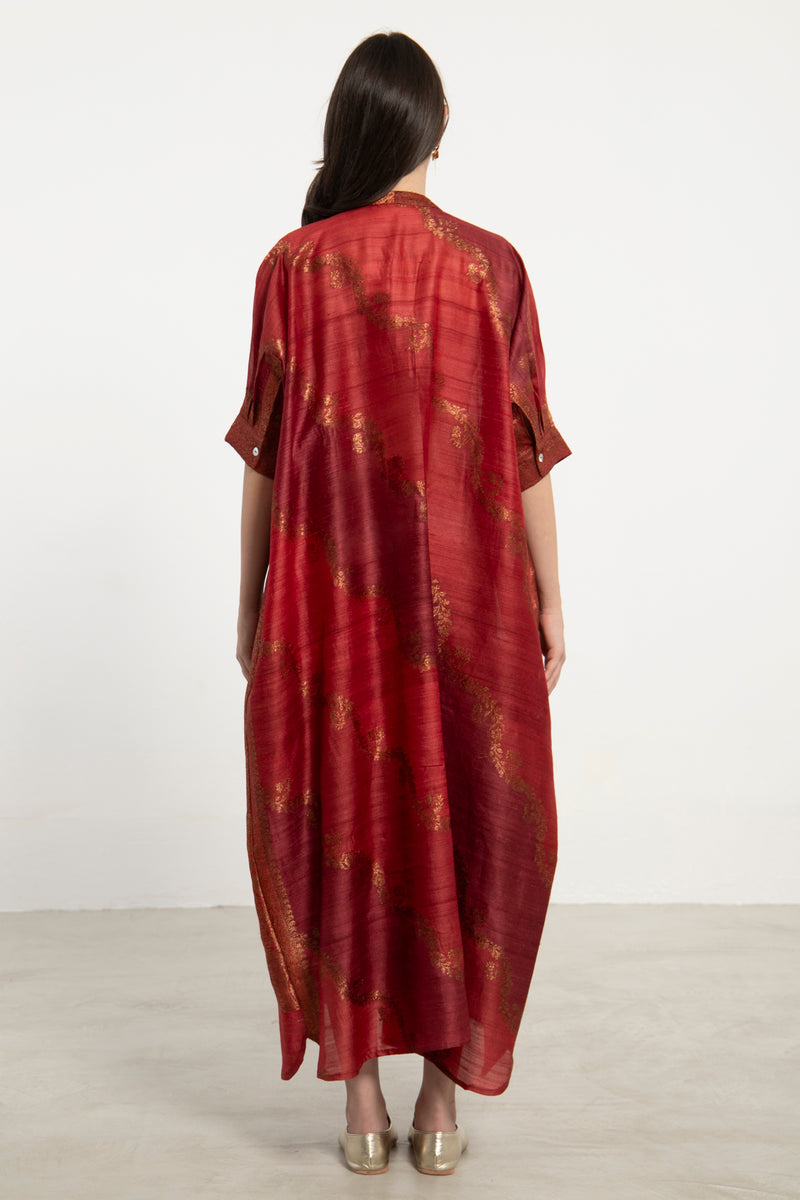 Helen Handwoven Silk Red Dress