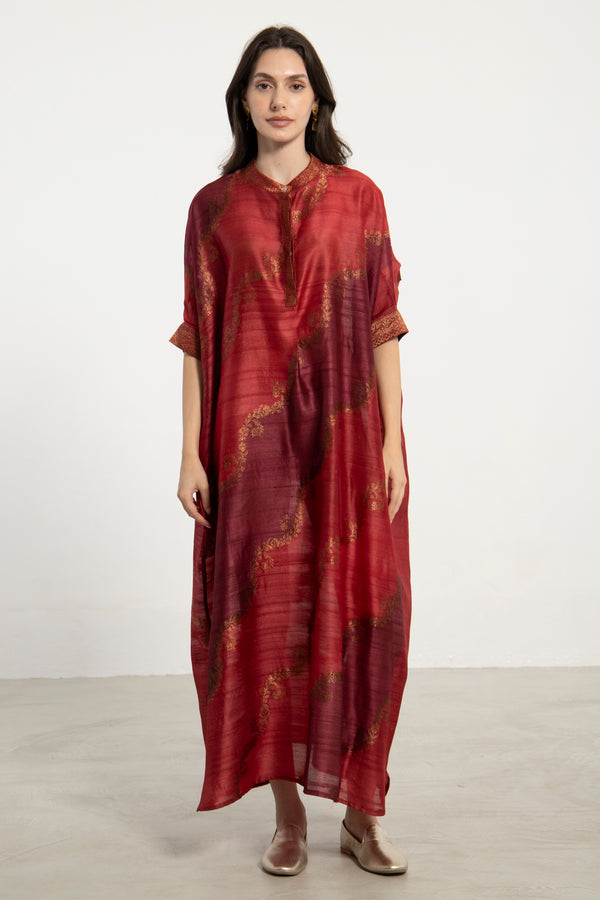 Helen Handwoven Silk Red Dress