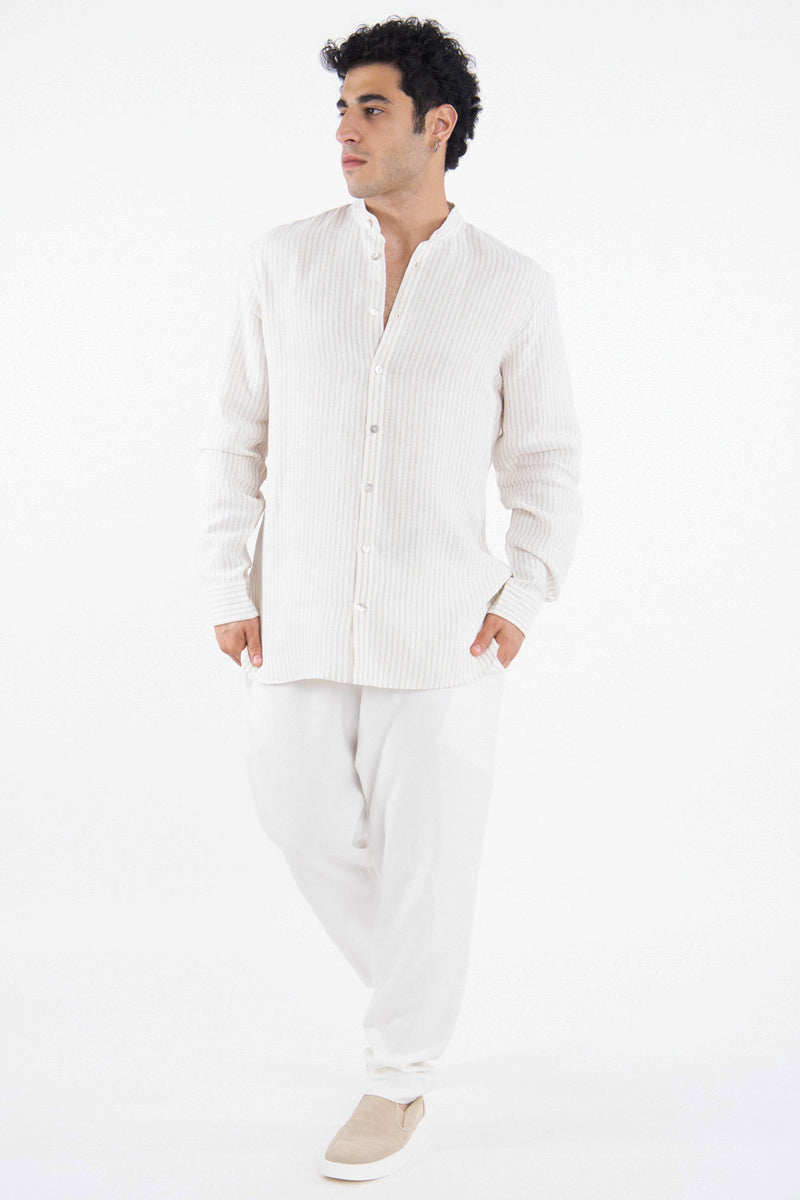 Philippe Linen Striped Sand Shirt