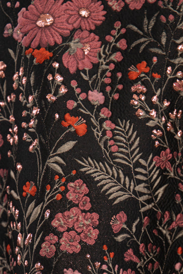 Nour Cotton Jacquard Black & Burgundy Dress