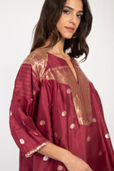 One-Of-A-Kind Rania Silk Cherry & Gold Dress