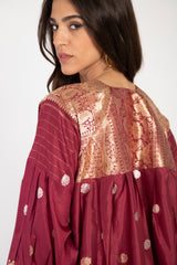 One-Of-A-Kind Rania Silk Cherry & Gold Dress