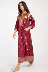 One-Of-A-Kind Rania Silk Cherry & Gold Dress