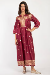 One-Of-A-Kind Rania Silk Cherry & Gold Dress