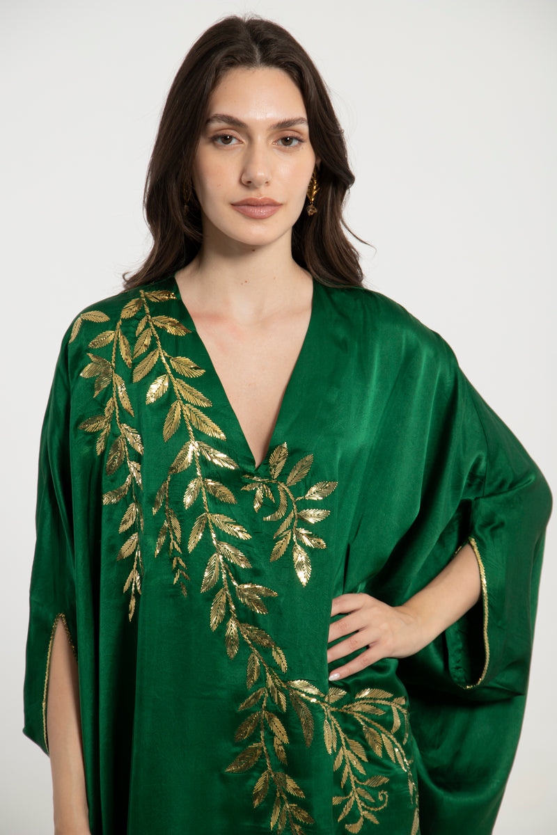 Darine Silk Green Tareq Embroidered Dress