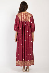 One-Of-A-Kind Rania Silk Cherry & Gold Dress