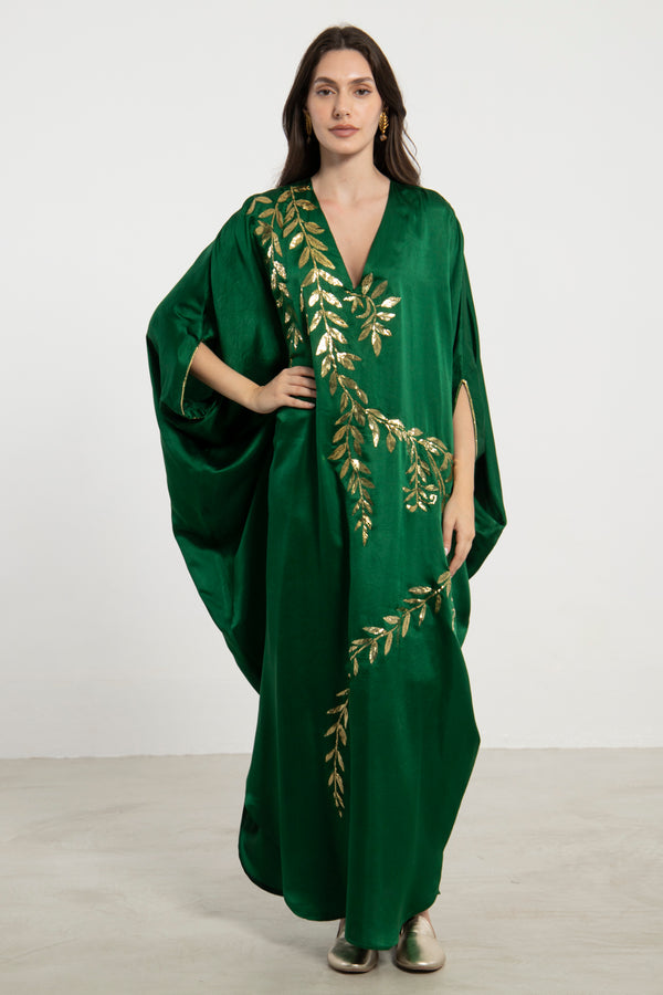 Darine Silk Green Tareq Embroidered Dress