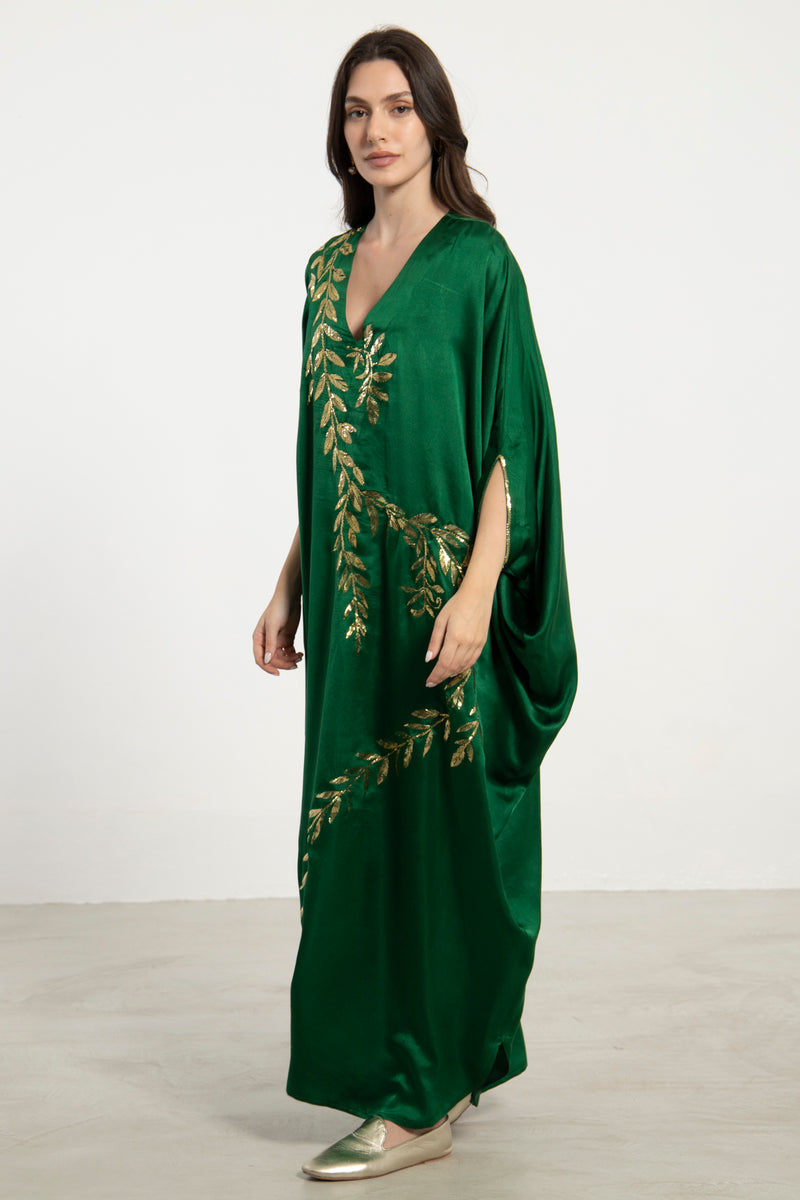 Darine Silk Green Tareq Embroidered Dress