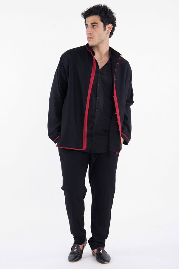 Frank Cotton Black Embroidered Red Jacket