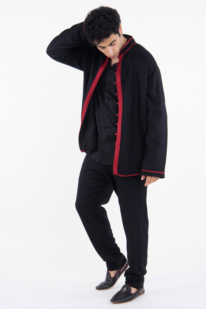 Frank Cotton Black Embroidered Red Jacket