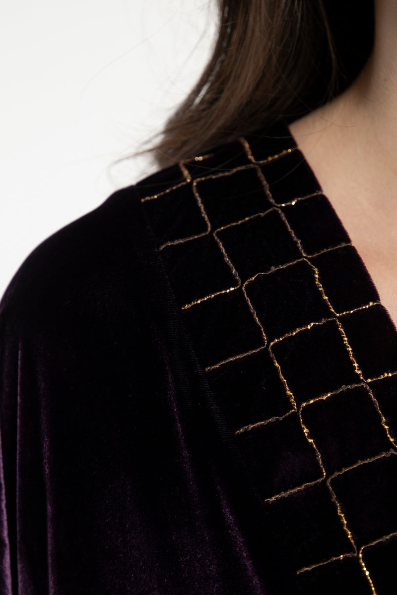 Adan Silk Velvet Purple Kaftan