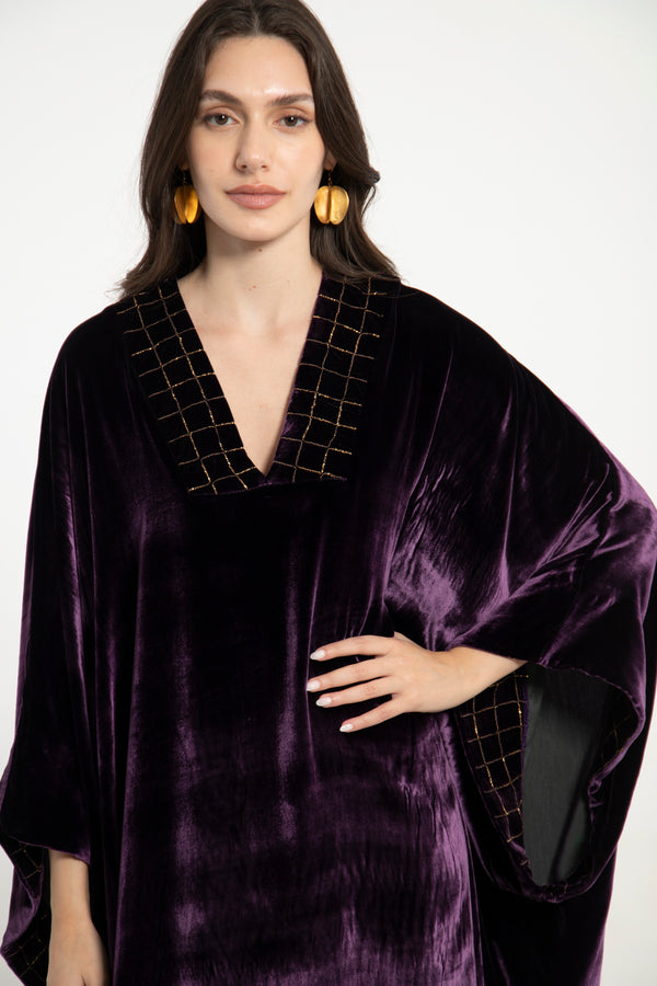 Adan Silk Velvet Purple Kaftan