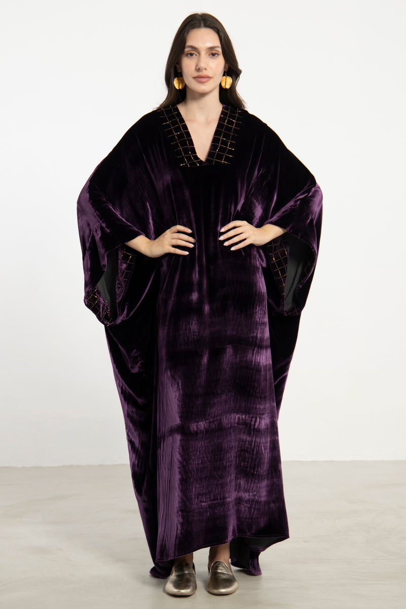 Adan Silk Velvet Purple Kaftan