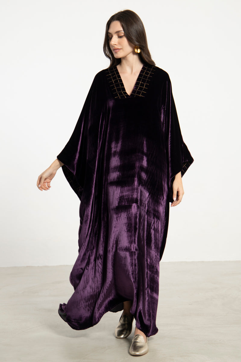 Adan Silk Velvet Purple Kaftan