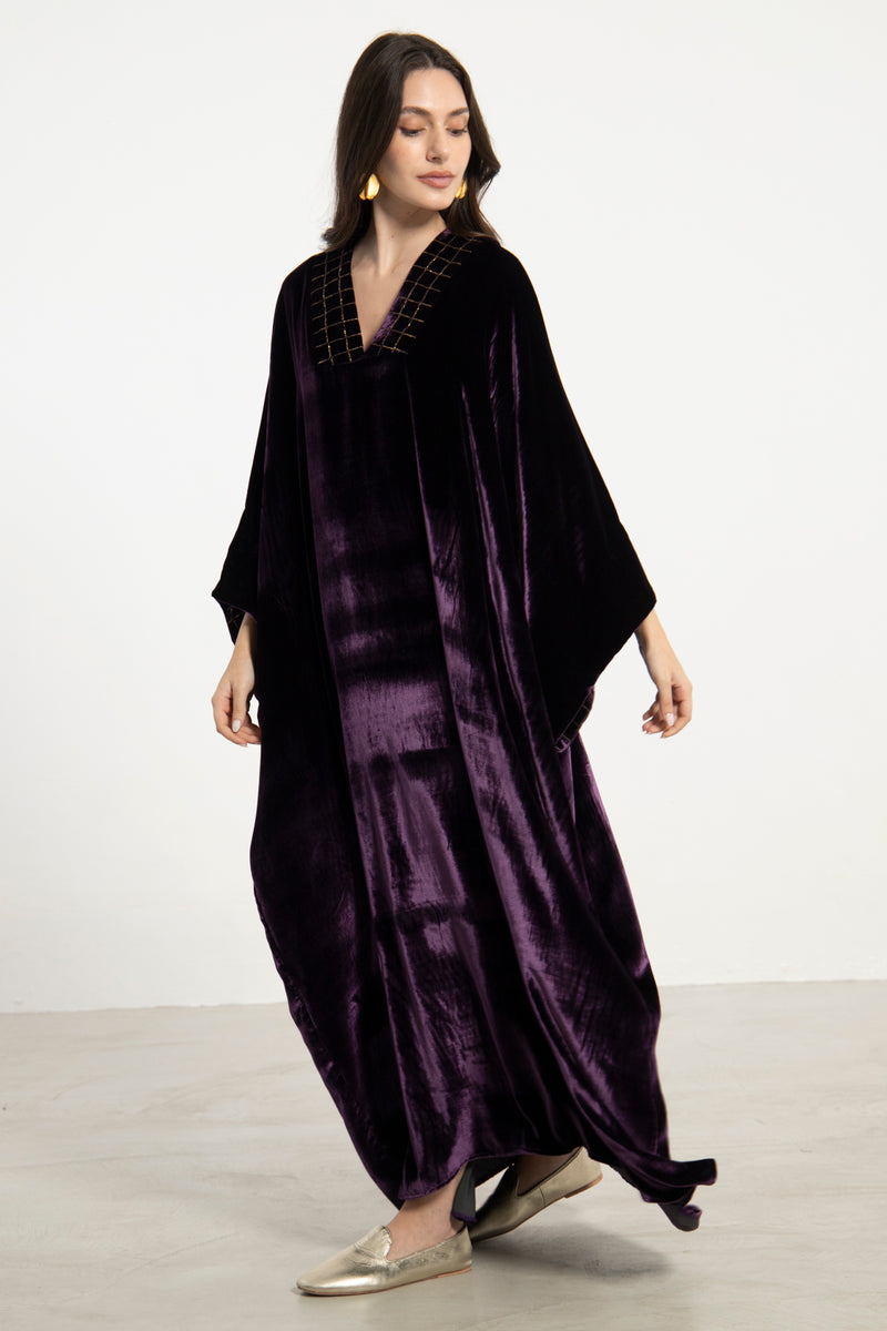 Adan Silk Velvet Purple Kaftan
