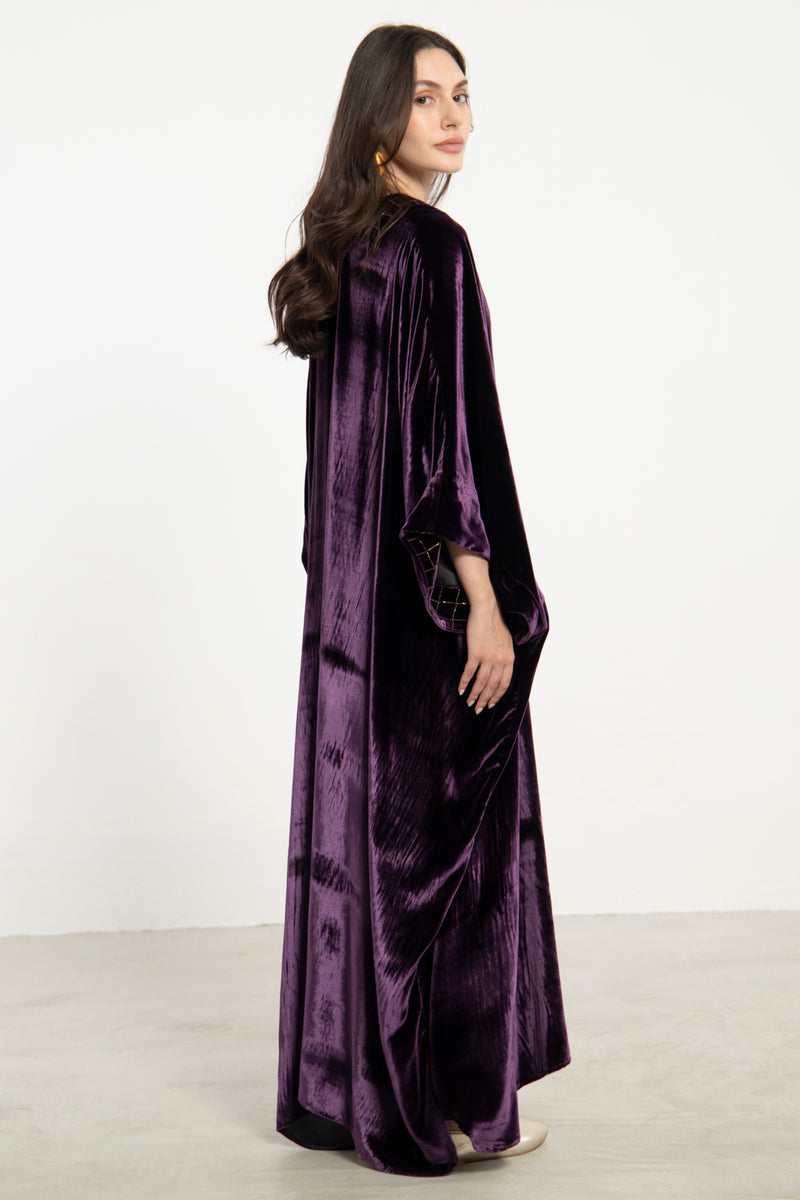 Adan Silk Velvet Purple Kaftan