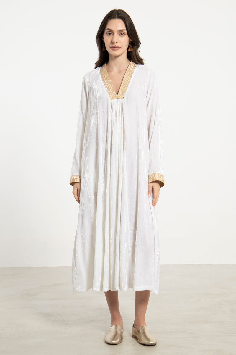 Jamila Crushed Velvet White Dress