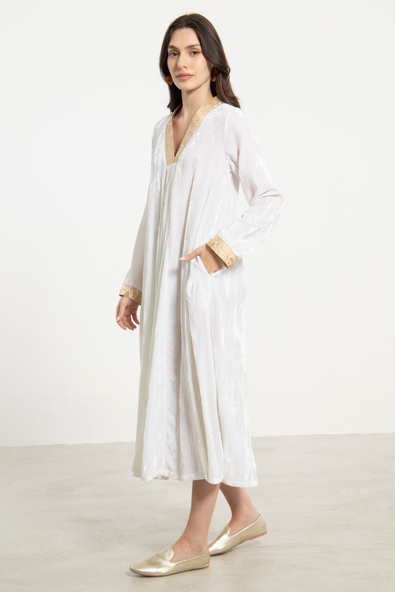 Jamila Crushed Velvet White Dress