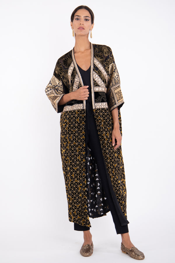 Sahriye Velvet Black & Gold Coat