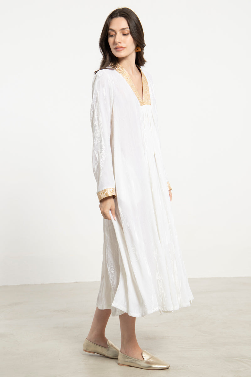 Jamila Crushed Velvet White Dress