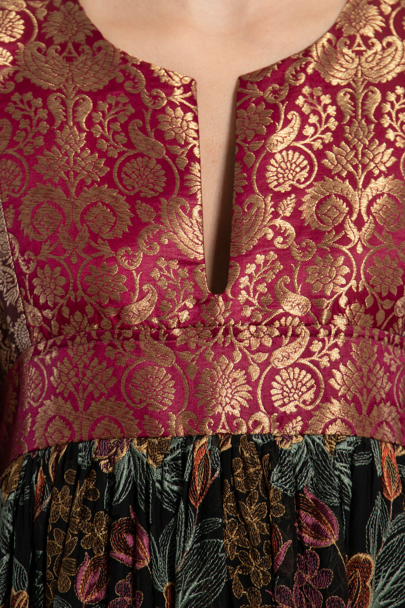 Linda Embroidered Silk & Brocade Multicolor Dress