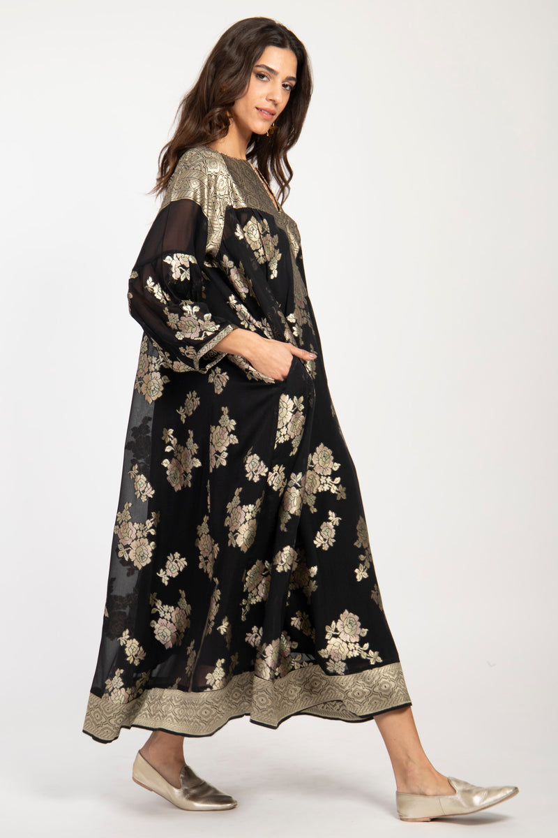 One-Of-A-Kind Rania Silk Black & Gold Dress