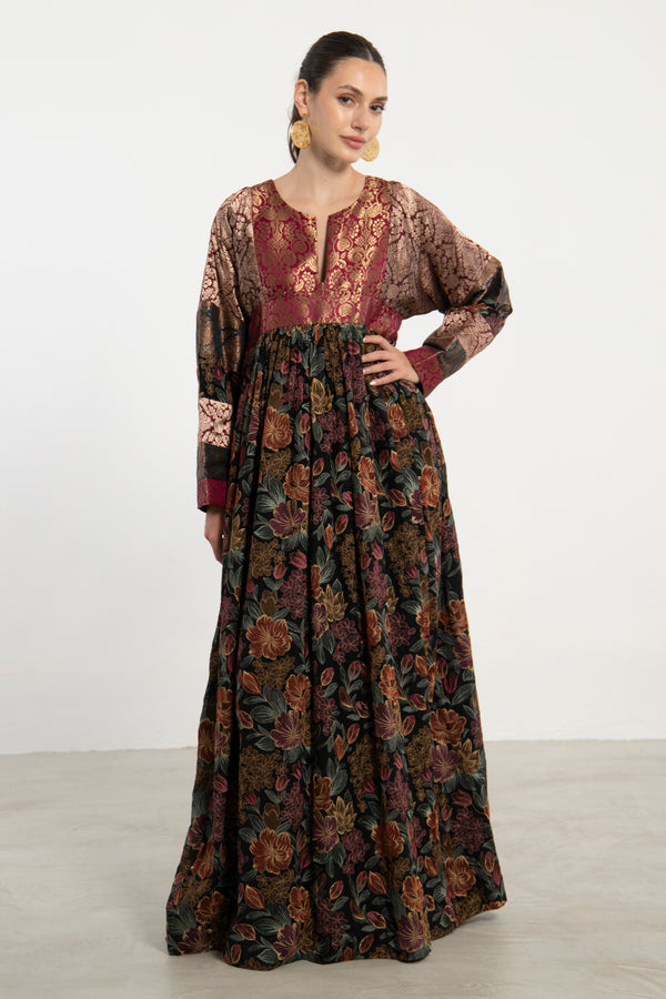 Linda Embroidered Silk & Brocade Multicolor Dress