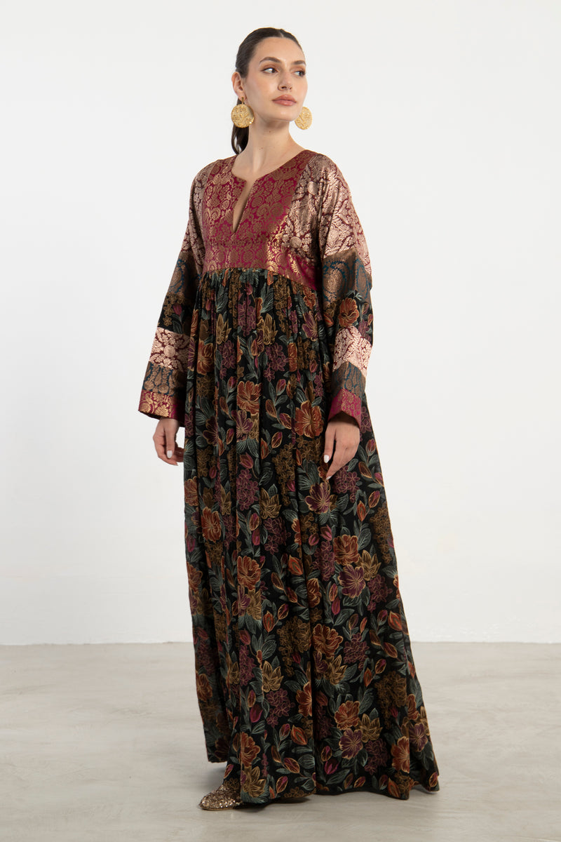 Linda Embroidered Silk & Brocade Multicolor Dress