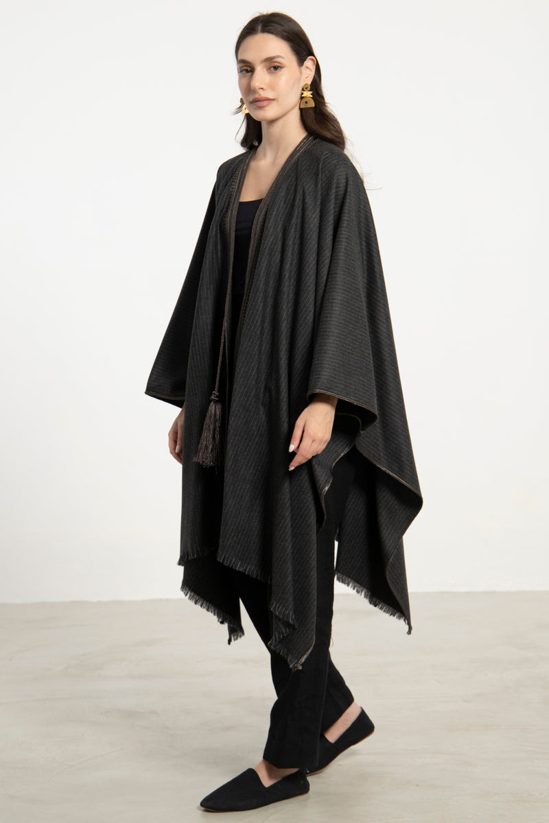 Wool & Cashmere Grey on Grey Poncho