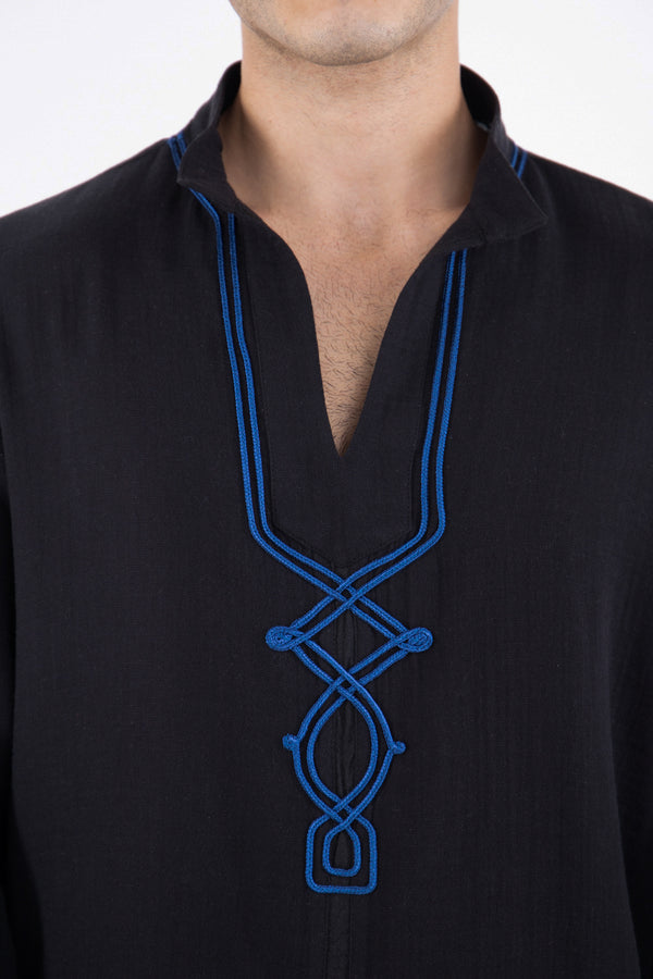 Jerusalem Cotton Embroidered Black With Blue Shirt