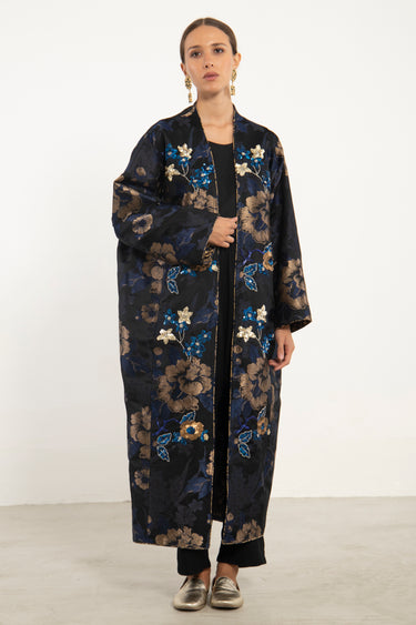 Nour Cotton Jacquard Black & Blue Coat