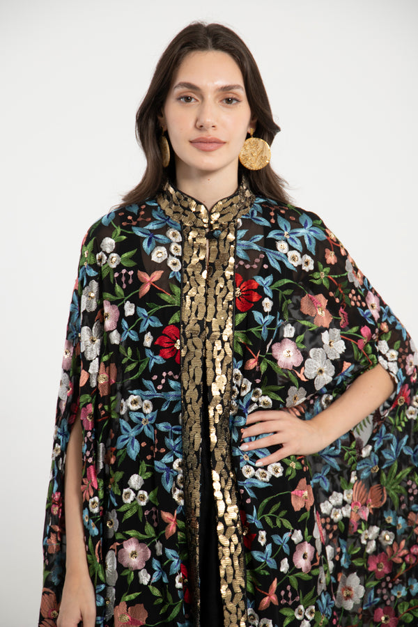 Sultana Georgette Floral Black Abaya