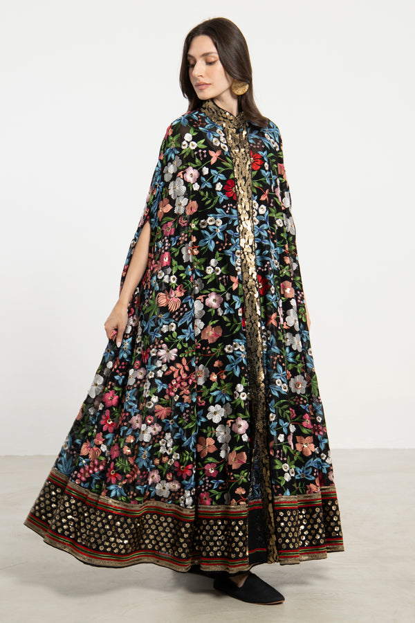 Sultana Georgette Floral Black Abaya